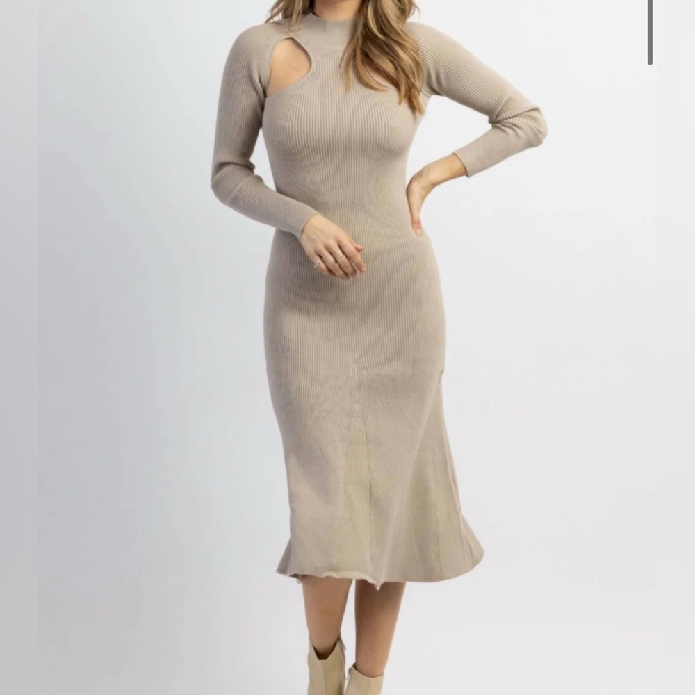 Lush Mock Neck Cut Out Sweater Dress